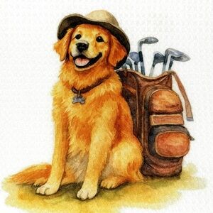 White Dog Towel with Golden Retriever Golf Print